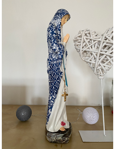 Statue artisanale Vierge des Pauvres de Banneux N.D 40 cm - drapé fleur bleu
