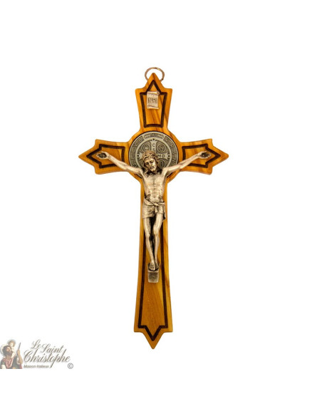 Kruis van Sint Benedictus in olijfhout met spitse takken - 20 cm
