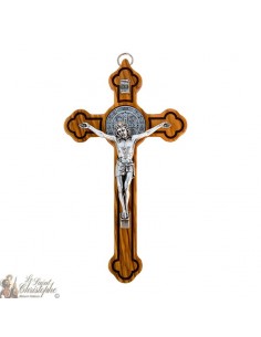 Cruz de San Benito en madera de olivo modelo redondo - 20 cm