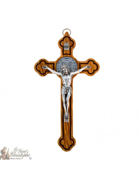 Cross of Saint Benedict in olive wood round model - 20 cm