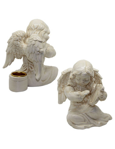 Bougeoir ange céramique blanche - lyre