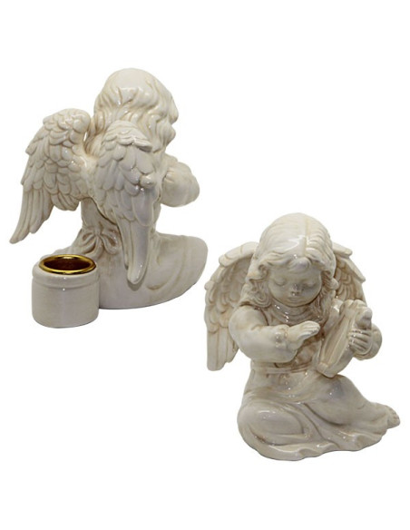 Bougeoir ange céramique blanche - lyre