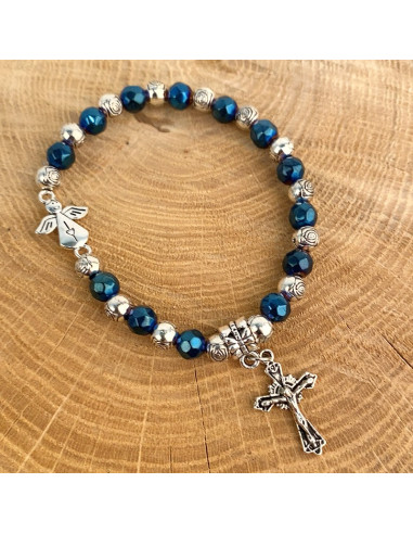 Bracciale con perline blu e argento Medjugorje