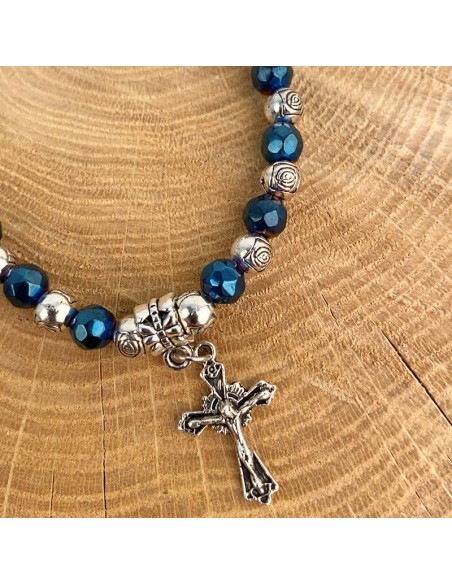 Blue and silver beads bracelet Medjugorje