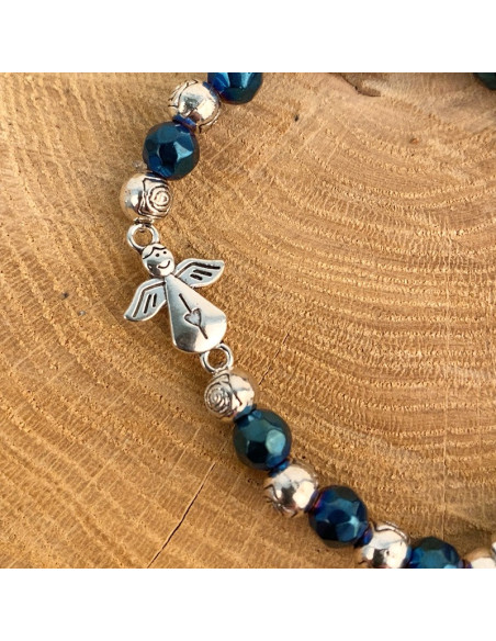Bracelet dizainier perles bleu et argentées Medjugorjé