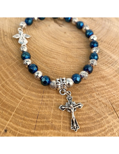 Pulsera de cuentas azules y de plata Medjugorje