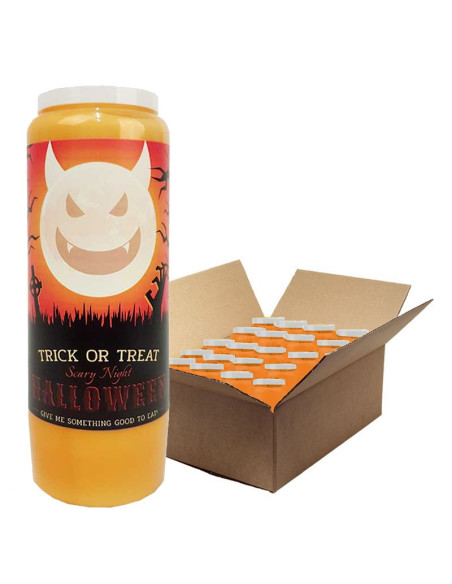 Bougies de neuvaine orange Halloween - Trick or Treat - carton 20 pièces