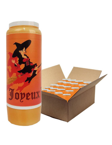 Bougies de neuvaine orange Halloween - Sorcière - carton 20 pièces