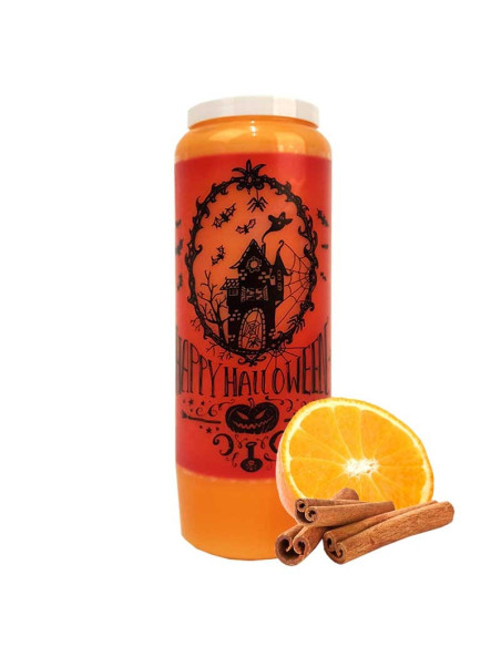 Bougie de neuvaine Halloween parfum orange-cannelle - Manoir hanté