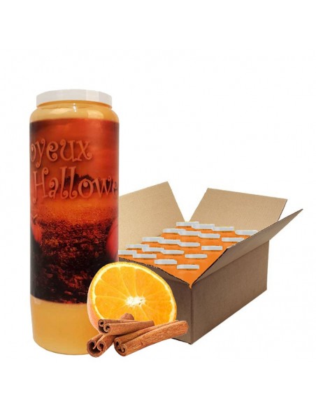 Velas Novena calabaza de Halloween aroma a naranja y canela Caja 20 unid.