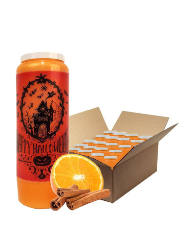 Bougies neuvaine parfum orange-cannelle Halloween manoir carton 20 pcs