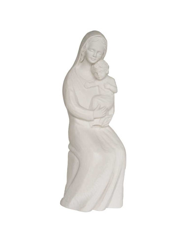 Statue Vierge Marie à l'enfant assise résine et albâtre - 18 cm