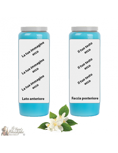Novena candle light blue jasmine-iris scent - customizable - box 20 pieces