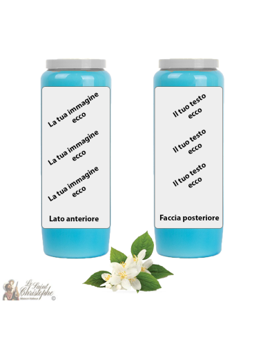 Bougie de neuvaine bleu clair parfum Jasmin-Iris - personnalisable - carton 20 pièces