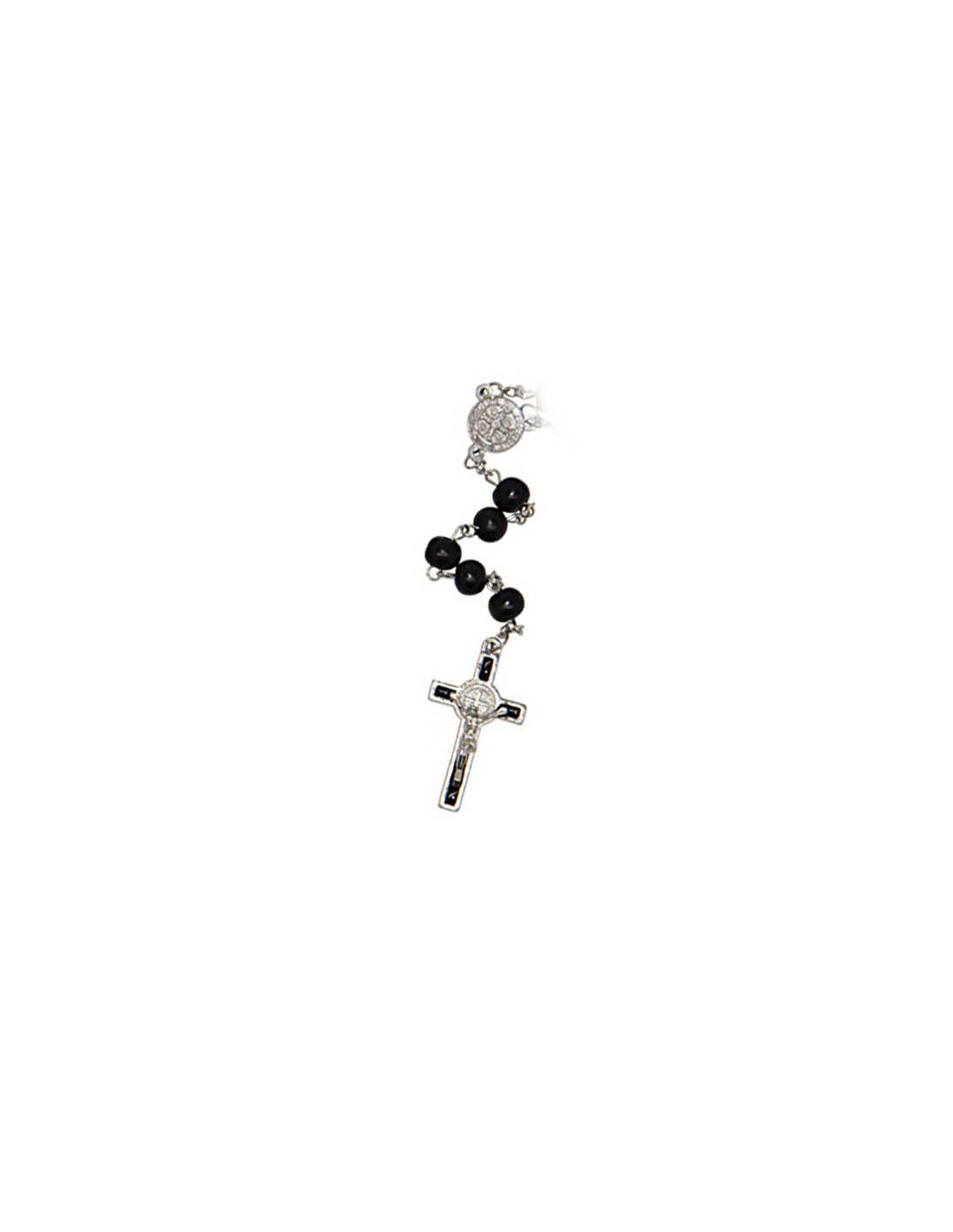 Saint Benedict Rosary Necklace - Black Hematite Beads, Silver Medals, Enamel Crucifix