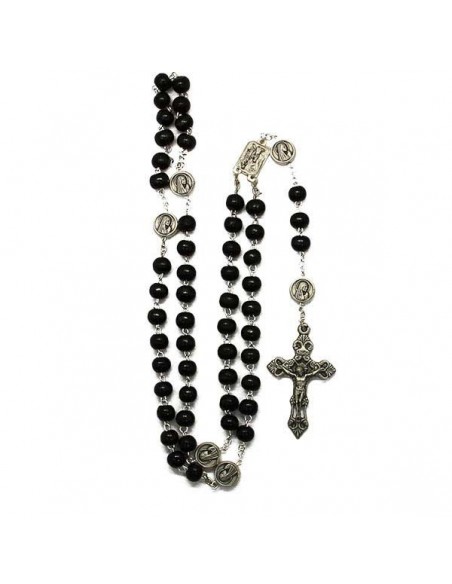 Chapelet apparition Lourdes bois brun avec mousqueton