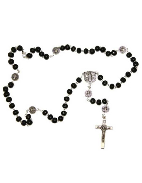 Rosary Saint Benedict black wood with silver snap hook