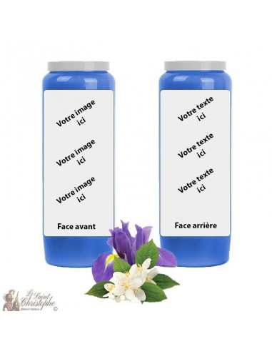 Candela novena blu scuro con profumo di gelsomino-iris - personalizzabile - scatola 20 pezzi