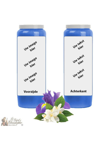 Donkerblauwe noveenkaars met jasmijn-iris geur - personaliseerbaar - doos 20 stuks