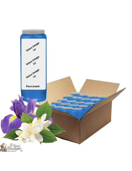 Bougie de neuvaine bleu foncé parfum Jasmin-Iris - personnalisable - carton 20 pièces