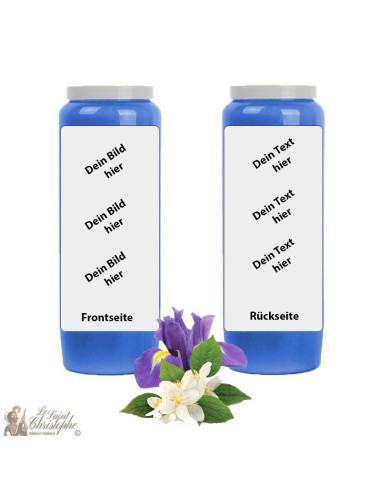 Bougie de neuvaine bleu foncé parfum Jasmin-Iris - personnalisable - carton 20 pièces