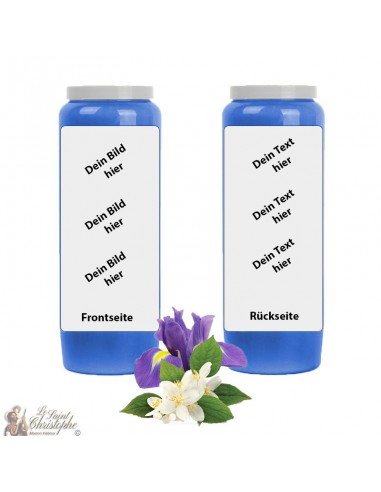 Candela novena blu scuro con profumo di gelsomino-iris - personalizzabile - scatola 20 pezzi