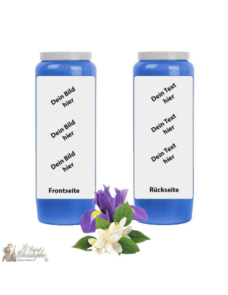 Bougie de neuvaine bleu foncé parfum Jasmin-Iris - personnalisable - carton 20 pièces