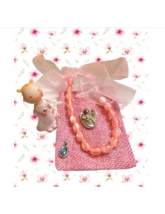 Collana da dentizione per bambini rosa sacchetto regalo