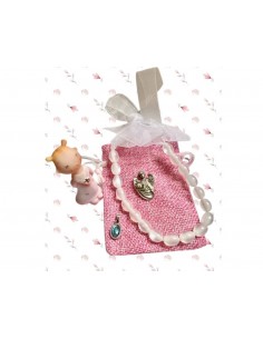 Pink-white baby teething necklace gift bag