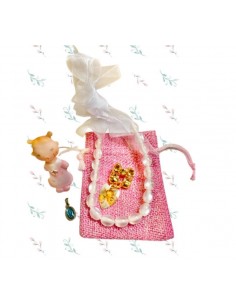 Collana da dentizione per bambini rosa-bianco Angelo sacchetto regalo