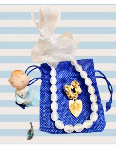 Baby teething necklace blue - white Angel gift bag