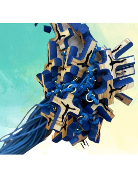 Collier avec Croix en bois d'olivier - bleu