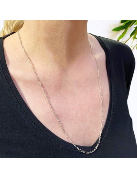 Chaine maille Forçat Figaro en argent 925 rhodié - 65 cm