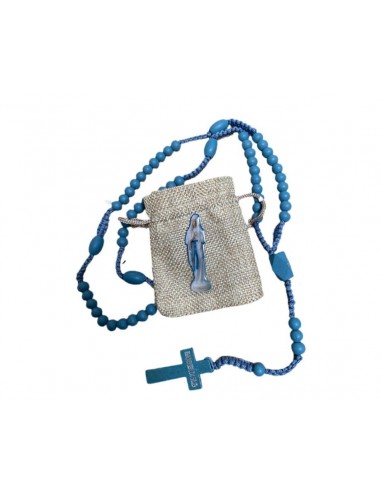 Wooden rosary turquoise blue pocket pins Banneux