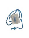 Wooden rosary turquoise blue pocket pins Banneux