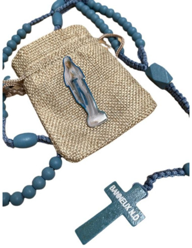 Wooden rosary turquoise blue pocket pins Banneux
