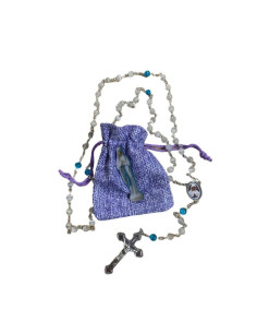 Banneux religious rosary stone cat's eye white and blue