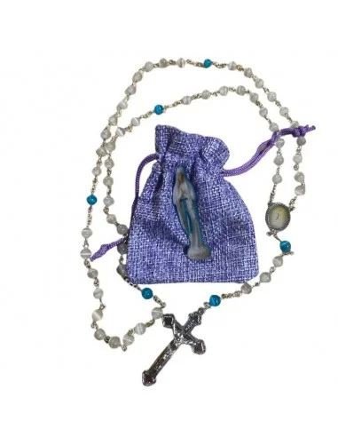 Banneux rosario religioso de piedra ojo de gato blanco y azul