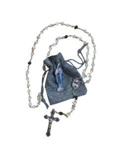 Banneux rosario religioso de piedra ojo de gato blanco y negro