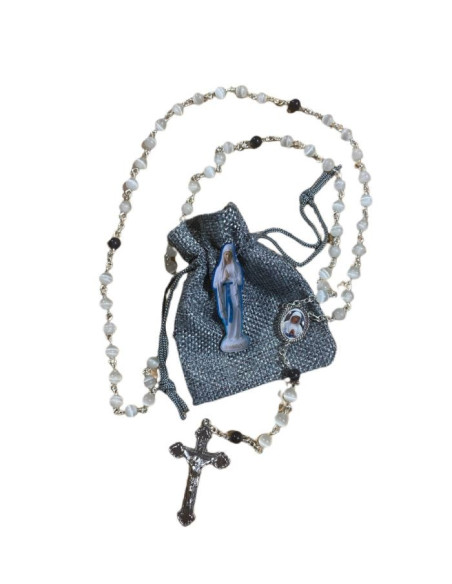 Banneux rosario religioso de piedra ojo de gato blanco y negro