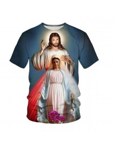 T-shirt polyester - Christ Miséricordieux et Vierge Miraculeuse