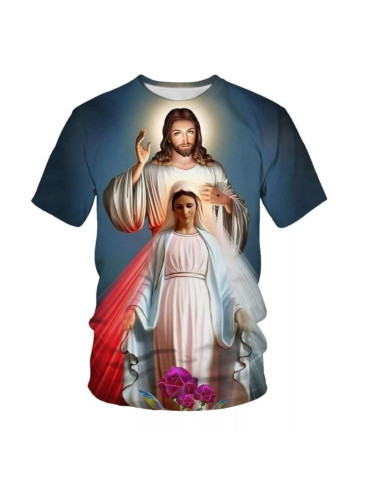 T-shirt in poliestere - Cristo misericordioso e Vergine miracolosa