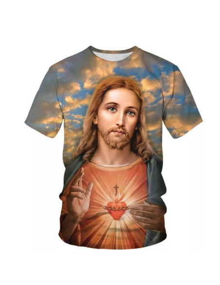 Camiseta de poliéster - Sagrado Corazón de Jesús sol naciente