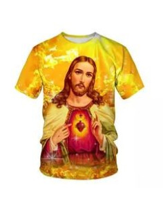 Camiseta de poliéster - Sagrado Corazón de Jesús naranja