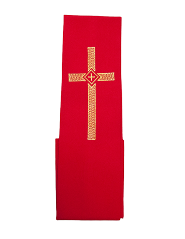 Étole prêtre rouge brodée croix dorée nid d'abeille