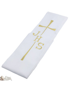 Estola de sacerdote beige crema con cruz JHS bordada