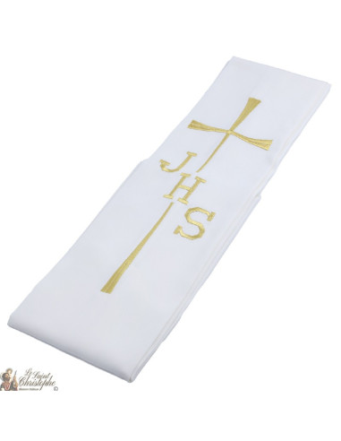 Estola de sacerdote beige crema con cruz JHS bordada