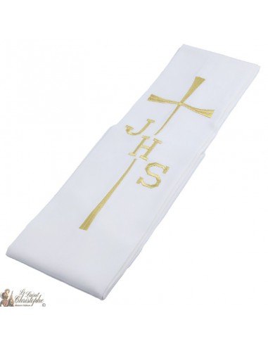 Priest stole cream beige color embroidered cross JHS