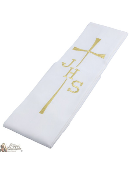 Estola de sacerdote beige crema con cruz JHS bordada