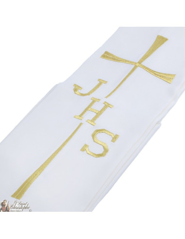 Stola da prete beige crema con croce JHS ricamata